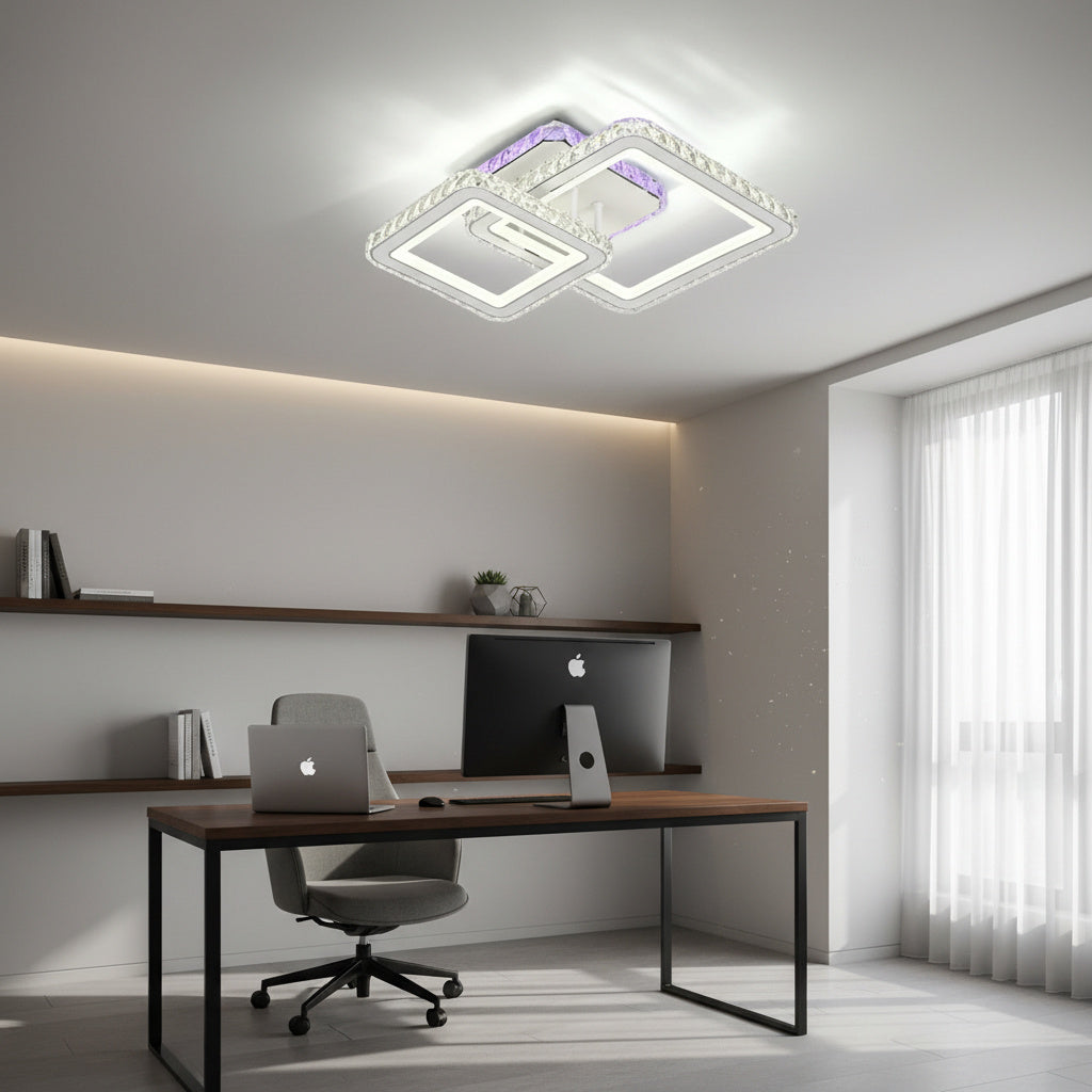 Lustra LED 1+1 SQUARE Alb RGB Cristal Echivalent 400W Telecomanda