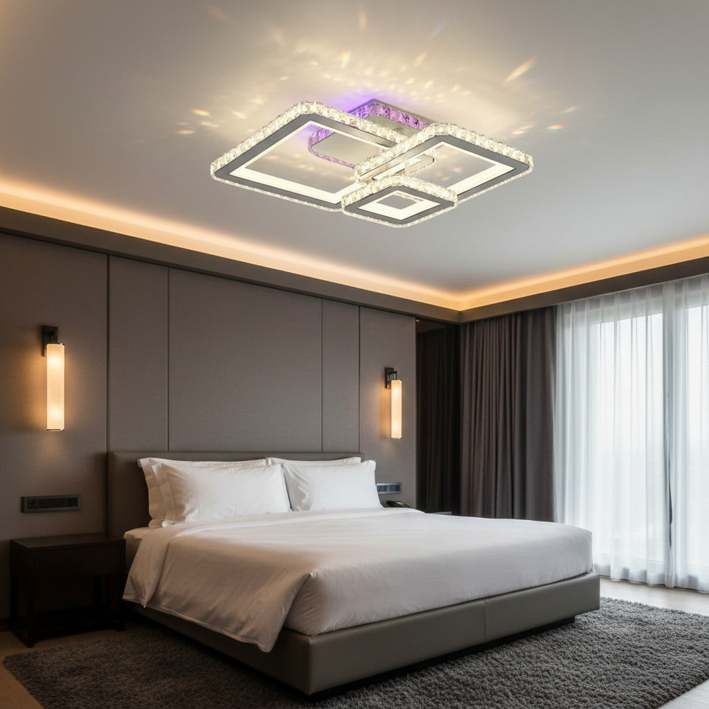 Lustra LED Kalista Alba Cristal RGB Echivalent 500W Telecomanda