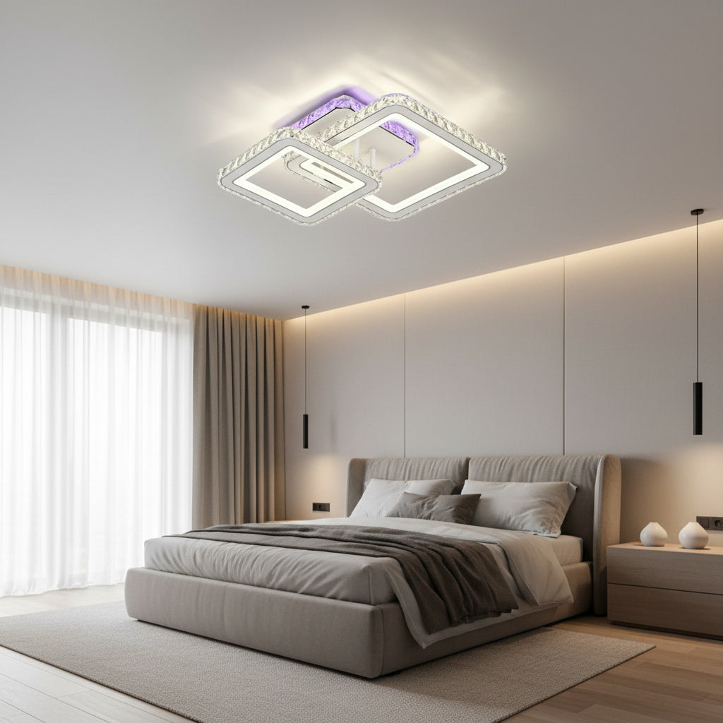 Lustra LED 1+1 SQUARE Alb RGB Cristal Echivalent 400W Telecomanda