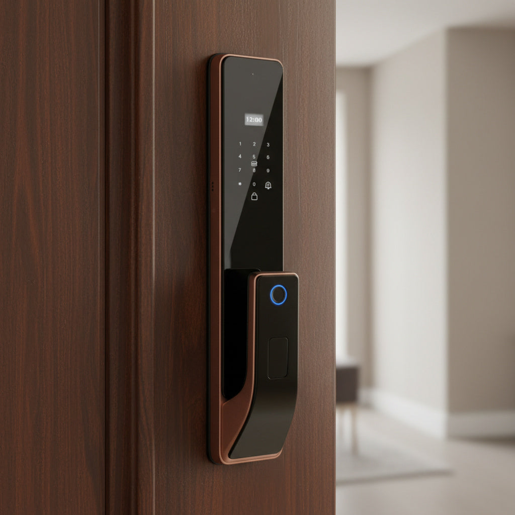 Incuietoare Smart VELLA Finisaj Auriu cu Amprenta Pin Card si Cheie