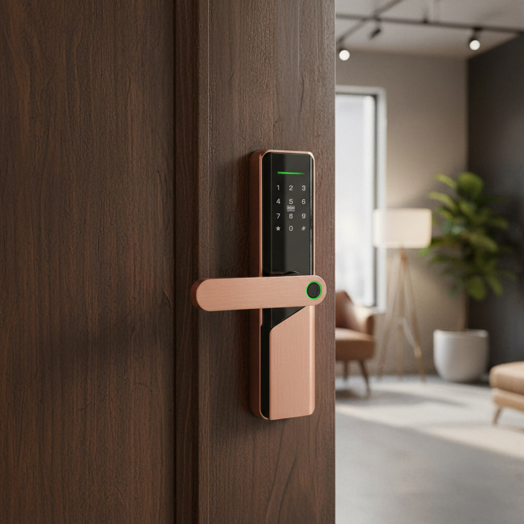 Incuietoare Smart Cyber Bronz cu Amprenta Pin Card Aplicatie si Cheie