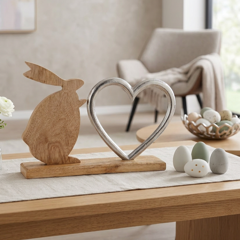 Statueta Decorativa Amoatsy Bunny Heart Wood