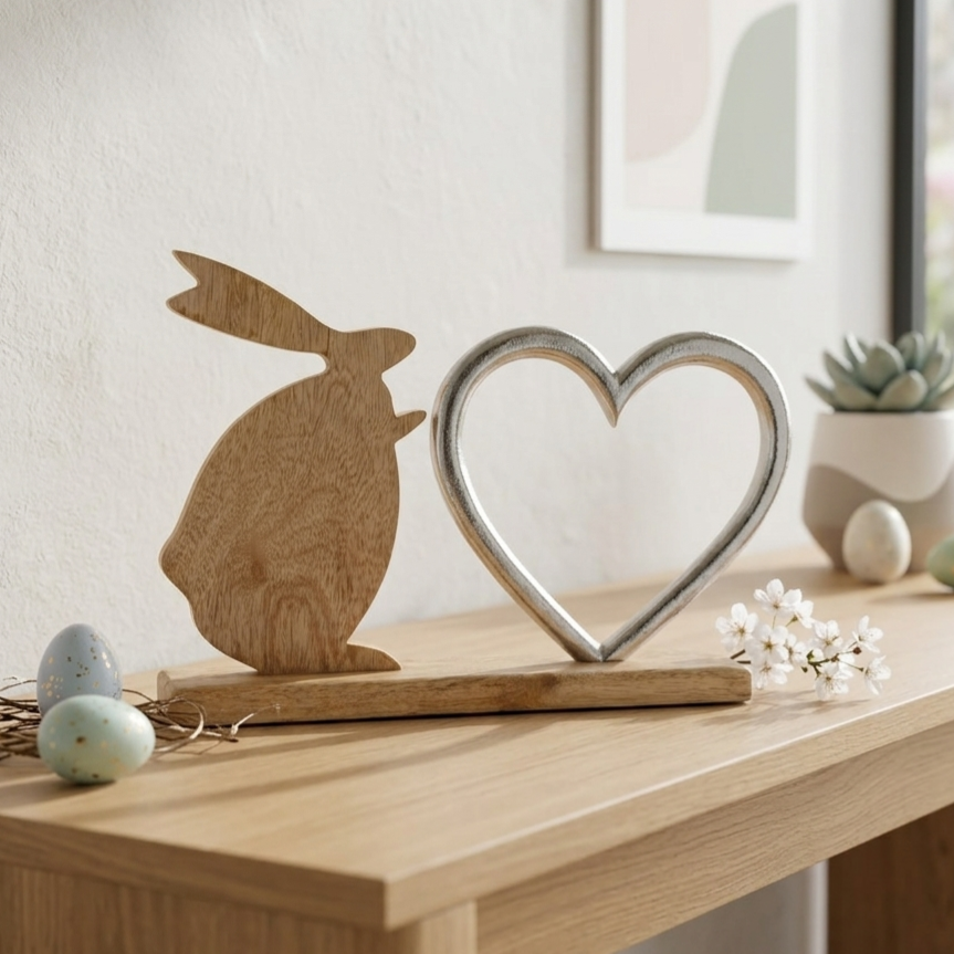 Statueta Decorativa Amoatsy Bunny Heart Wood