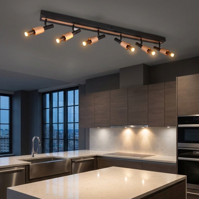 Lustra LED Premium IKARIS Black & Gold cu 6 Spoturi Reglabile