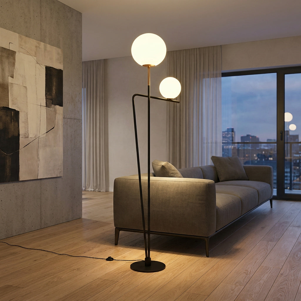 Lampadar Premium Flaming Black & Gold 180CM | 1xE27 & 1xG9