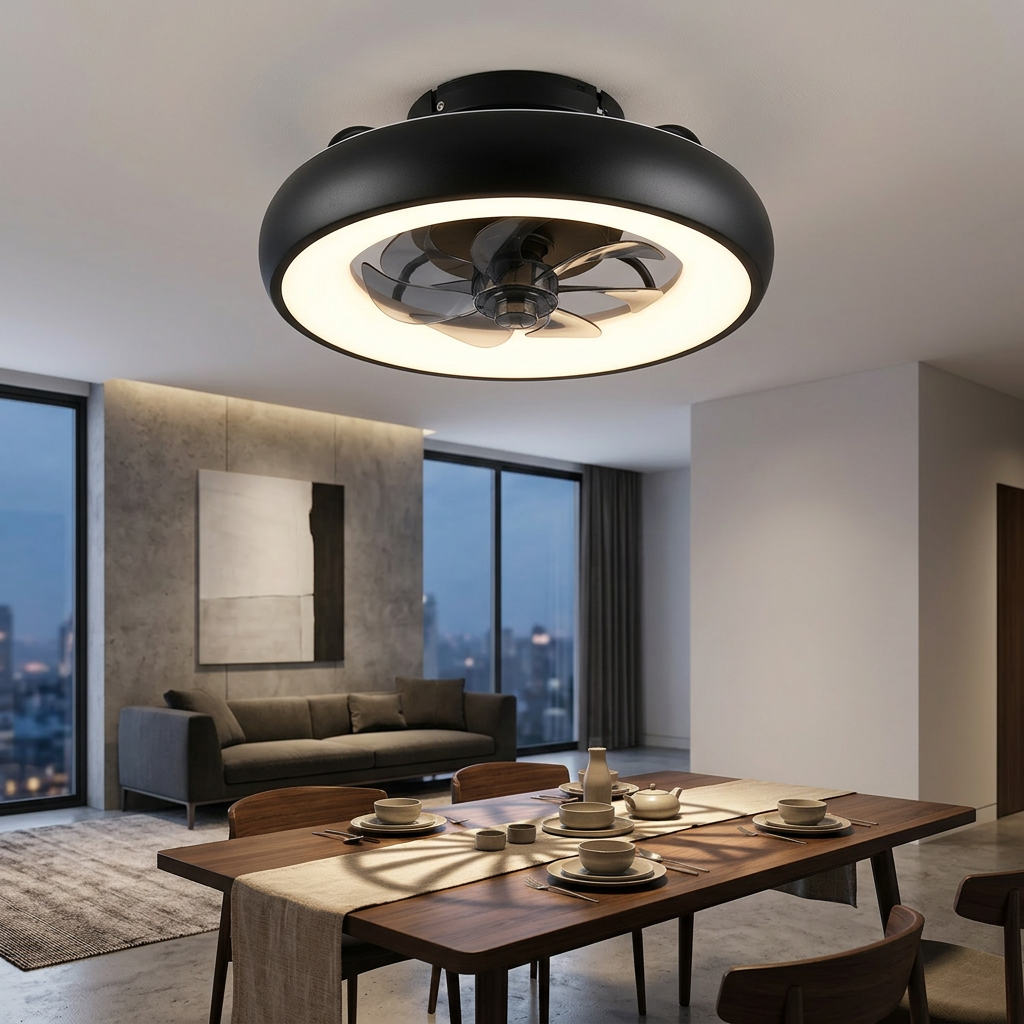Lustra LED Muonio Black & White cu Ventilator si Telecomanda Premium Germany