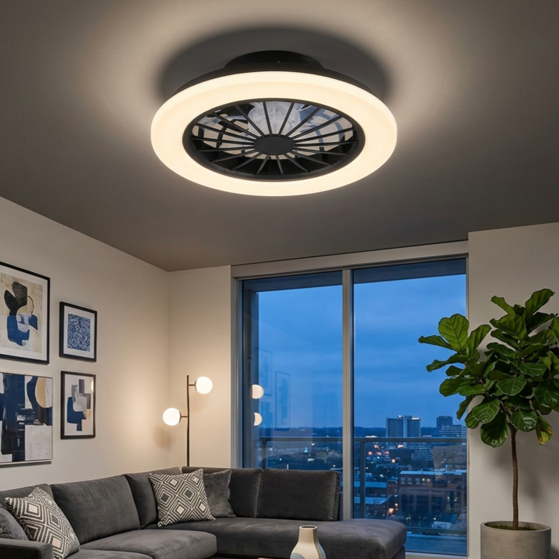 Lustra LED Rotsund Black & White cu Ventilator si Telecomanda Premium Germany