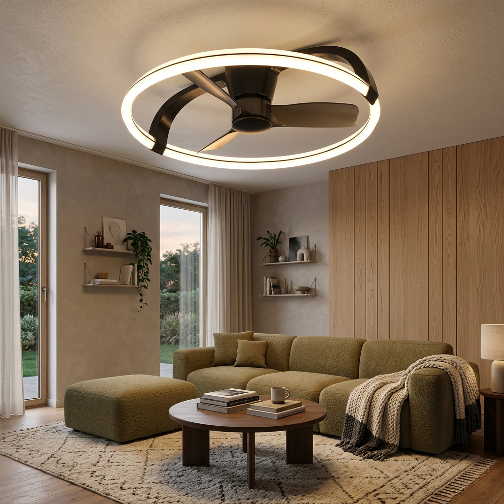 Lustra LED Stockholm Black cu Ventilator si Telecomanda Premium Germany