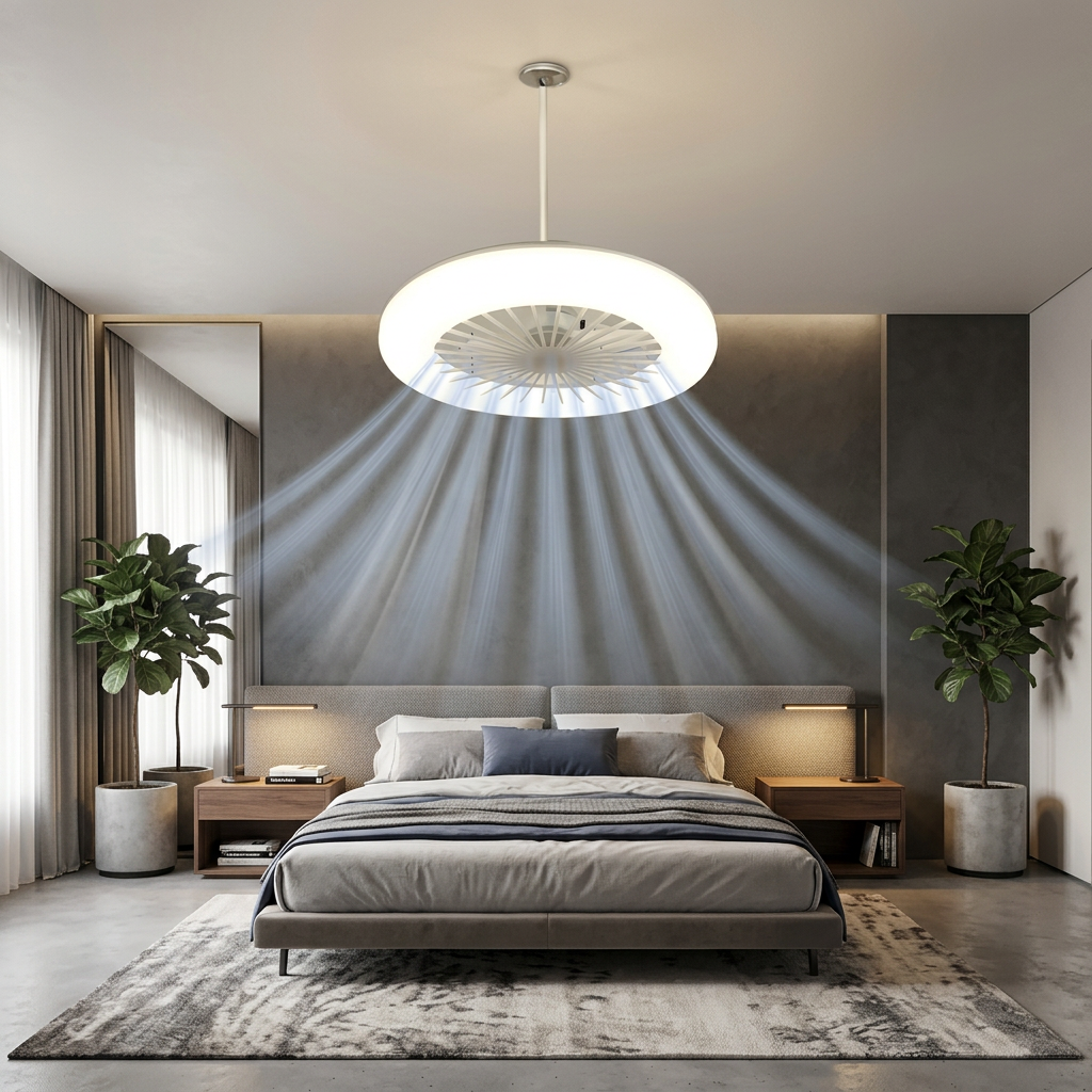 Lustră LED cu Ventilator cu bec E27, Aplicată/Suspendată (2IN1), Telecomandă