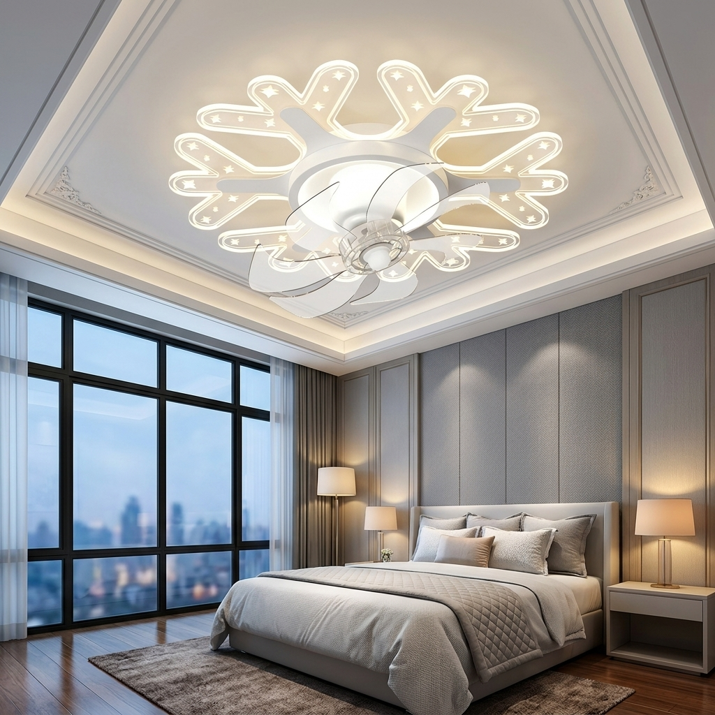 Lustra LED BEROL White cu Ventilator Ø50CM Echivalent 400W Telecomanda