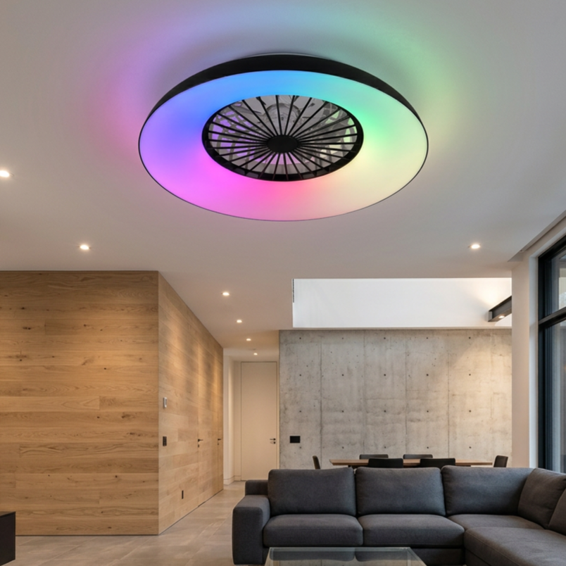 Lustra LED RGB Svaerholt Black cu Ventilator si Telecomanda Premium Germany