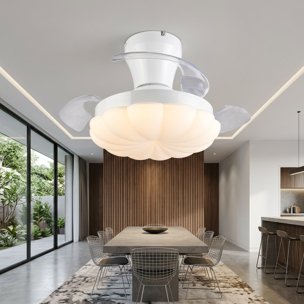Lustra LED Boras White cu Ventilator si Telecomanda Premium Germany