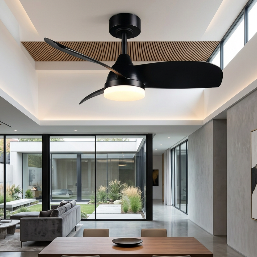 Lustra LED Helsinki Black cu Ventilator si Telecomanda Premium Germany