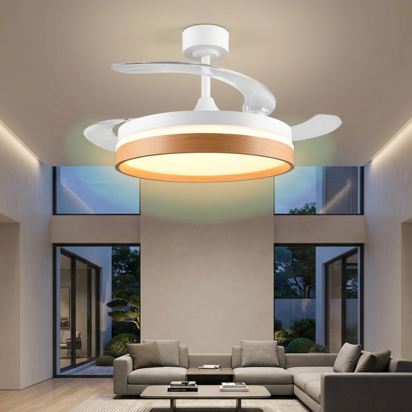 Lustra LED Volda White & Wood cu Ventilator si Telecomanda Premium Germany