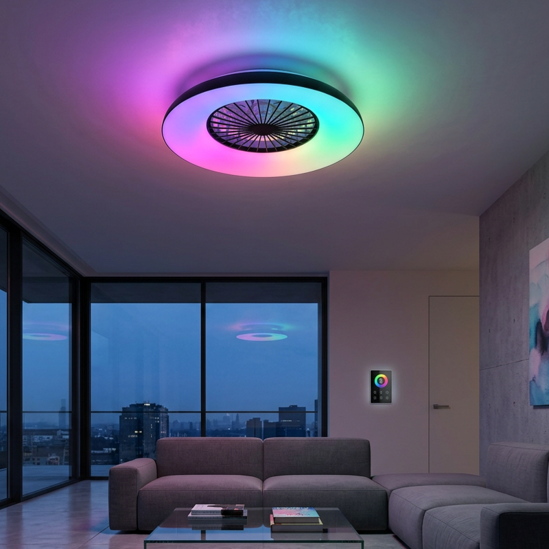 Lustra LED RGB Svaerholt Black cu Ventilator si Telecomanda Premium Germany