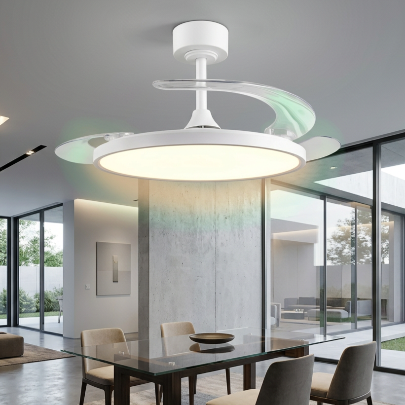 Lustra LED Kasfjord White cu Ventilator si Telecomanda Premium Germany