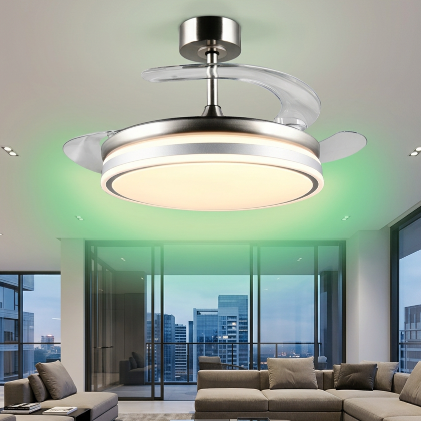 Lustra LED Volda Silver & White cu Ventilator si Telecomanda Premium Germany