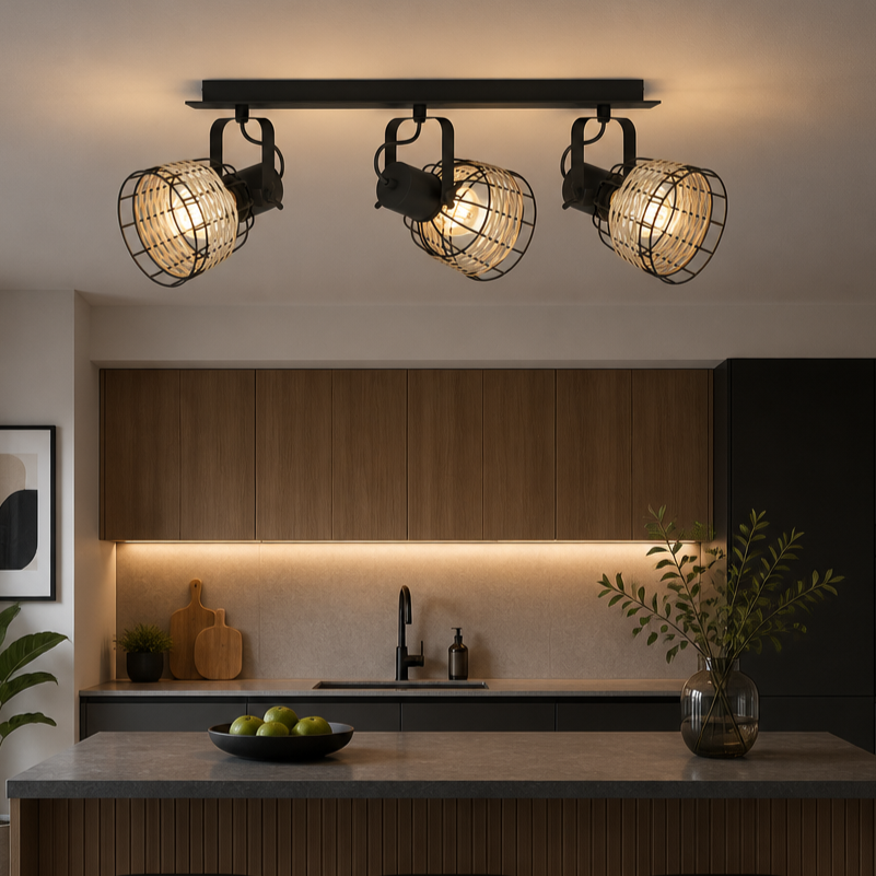 Lustra Anwick 1 Black & Brown cu 3 Spoturi Reglabile