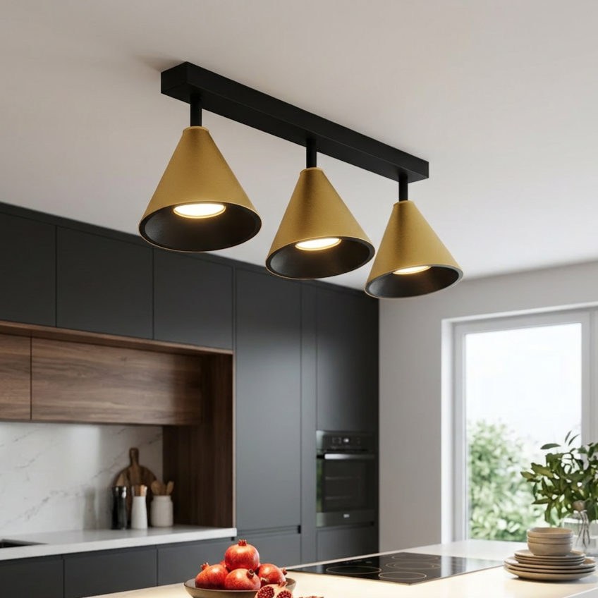 Lustra Cone Black & Gold Premium cu 3 Spoturi Reglabile