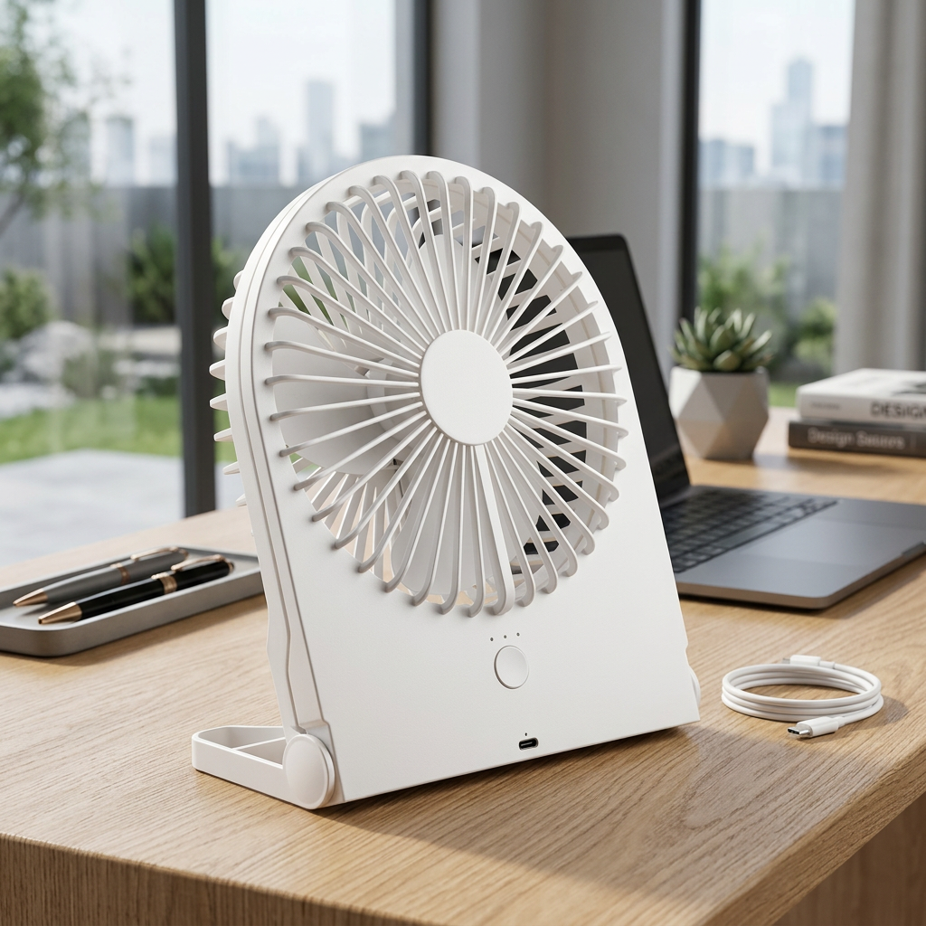 Ventilator cu Acumulator Breezy White cu 3 Moduri Viteza