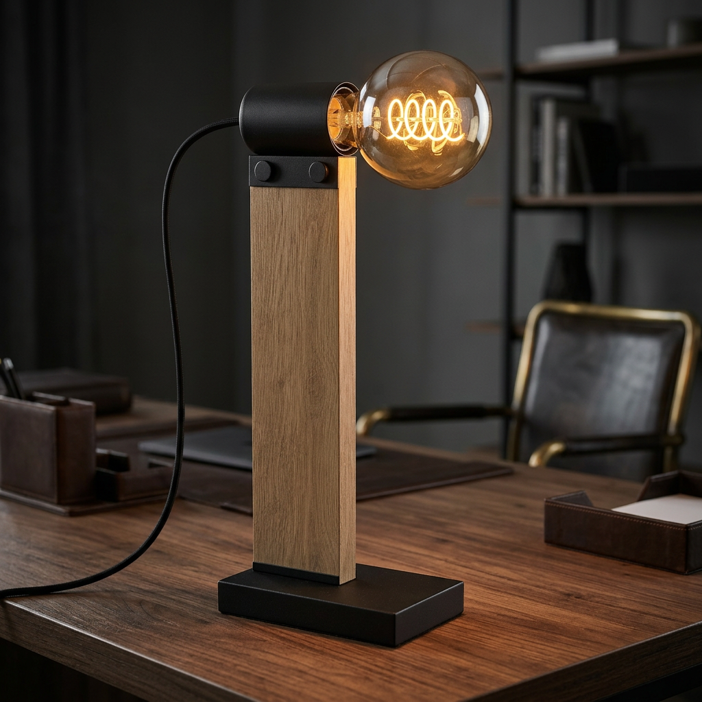 Veioza Decorativa Bailrigg Black & Wood 33CM Eglo