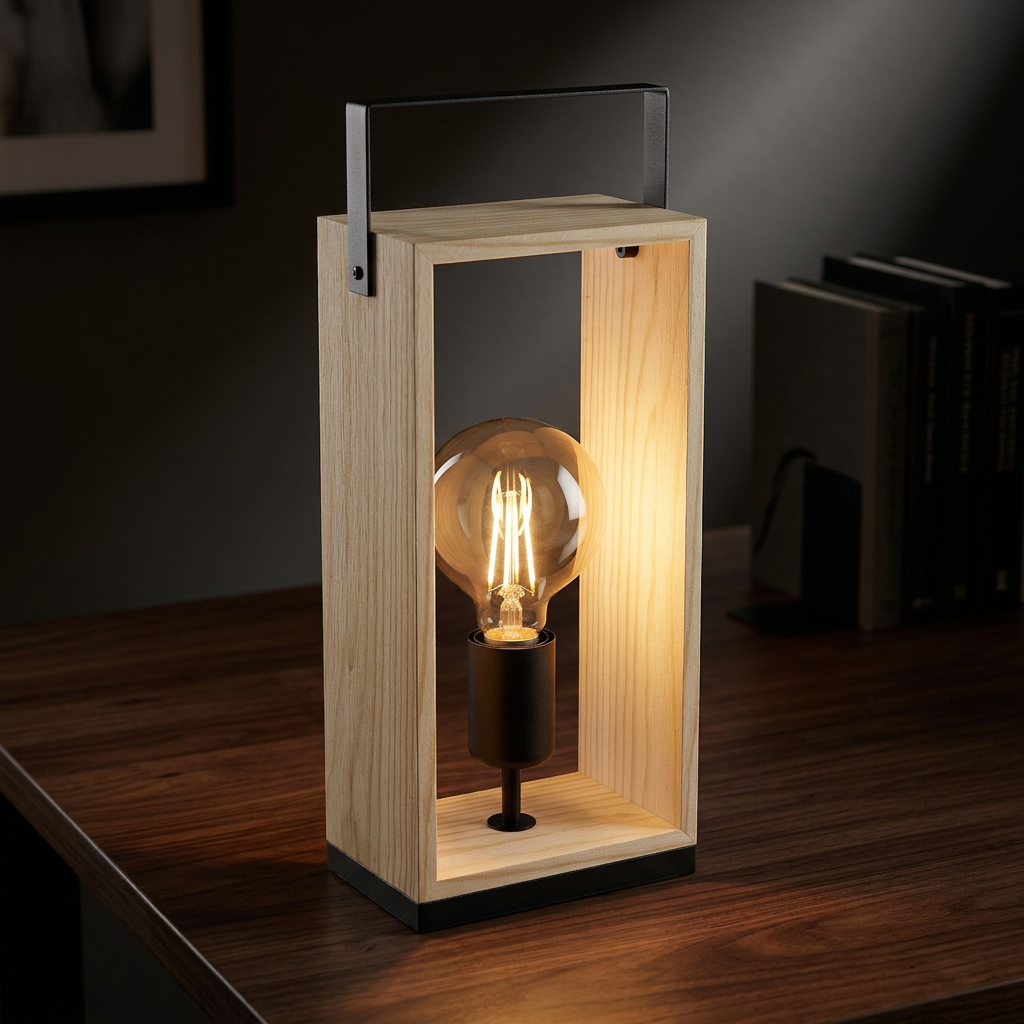Veioza Decorativa Famborough Black & Wood 40CM Eglo