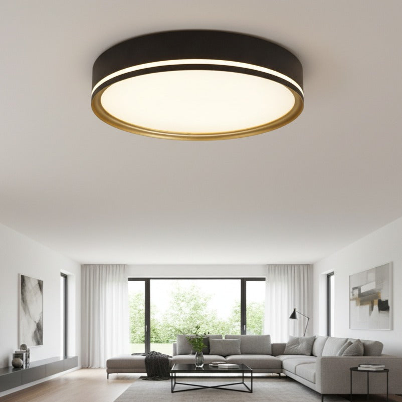 Plafoniera LED CLEO Negru & Auriu Rotunda 42CM Lumina Neutra Echivalent 200W