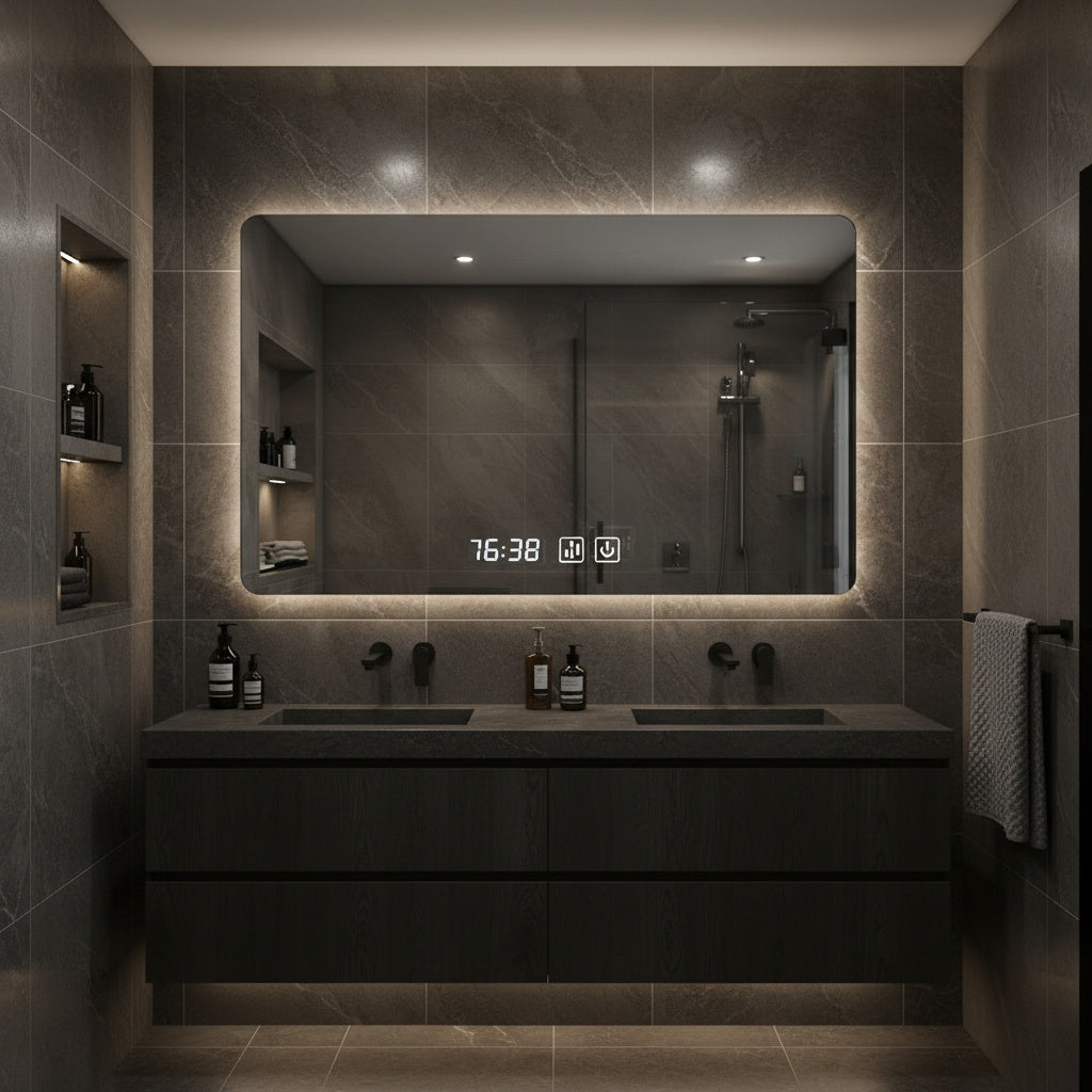 Oglinda LED Dreptunghiulara cu Ceas 100x80cm Functie Dezaburire si Touch