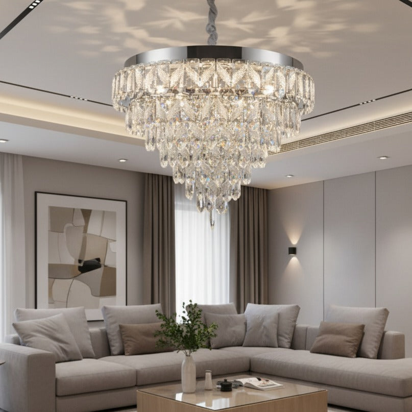 Candelabru LED JEHO Cristal Silver ⌀60CM Echivalent 1000W Telecomanda