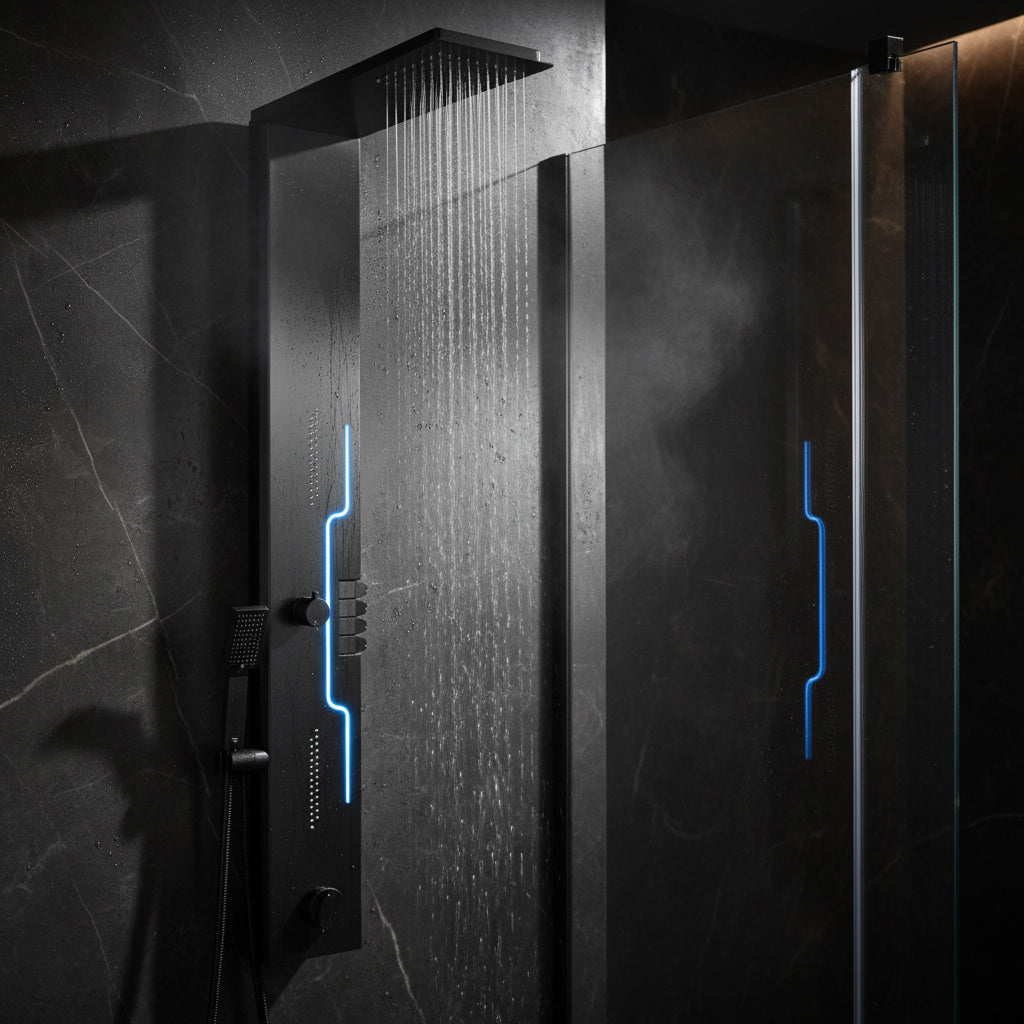 Panou de Dus Premium Black AquaSpectra - LED, Masaj, 144CM