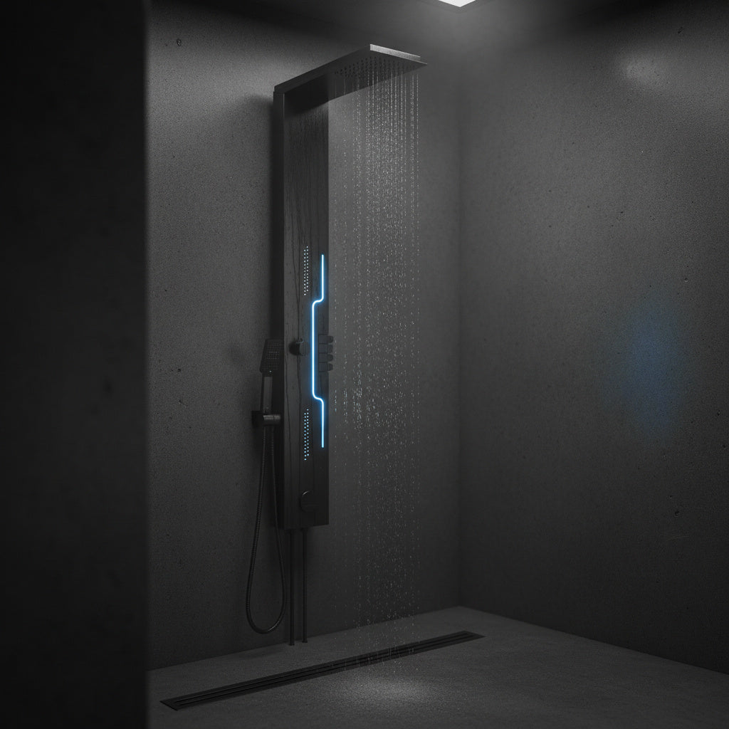 Panou de Dus Premium Black AquaSpectra - LED, Masaj, 144CM