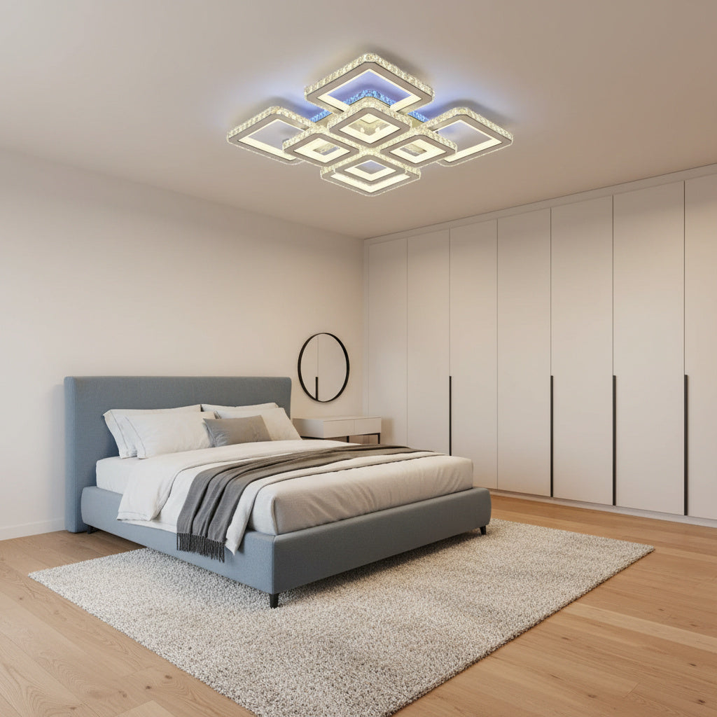 Lustra LED 4+4 Square Cristal Alba Super RGB Echivalent 1000W