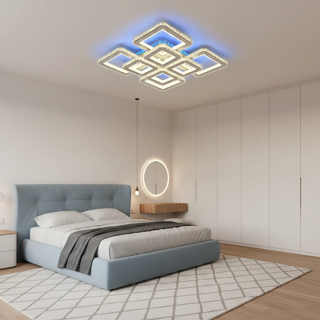 Lustra LED 4+4 Square Cristal Alba Super RGB Echivalent 1000W