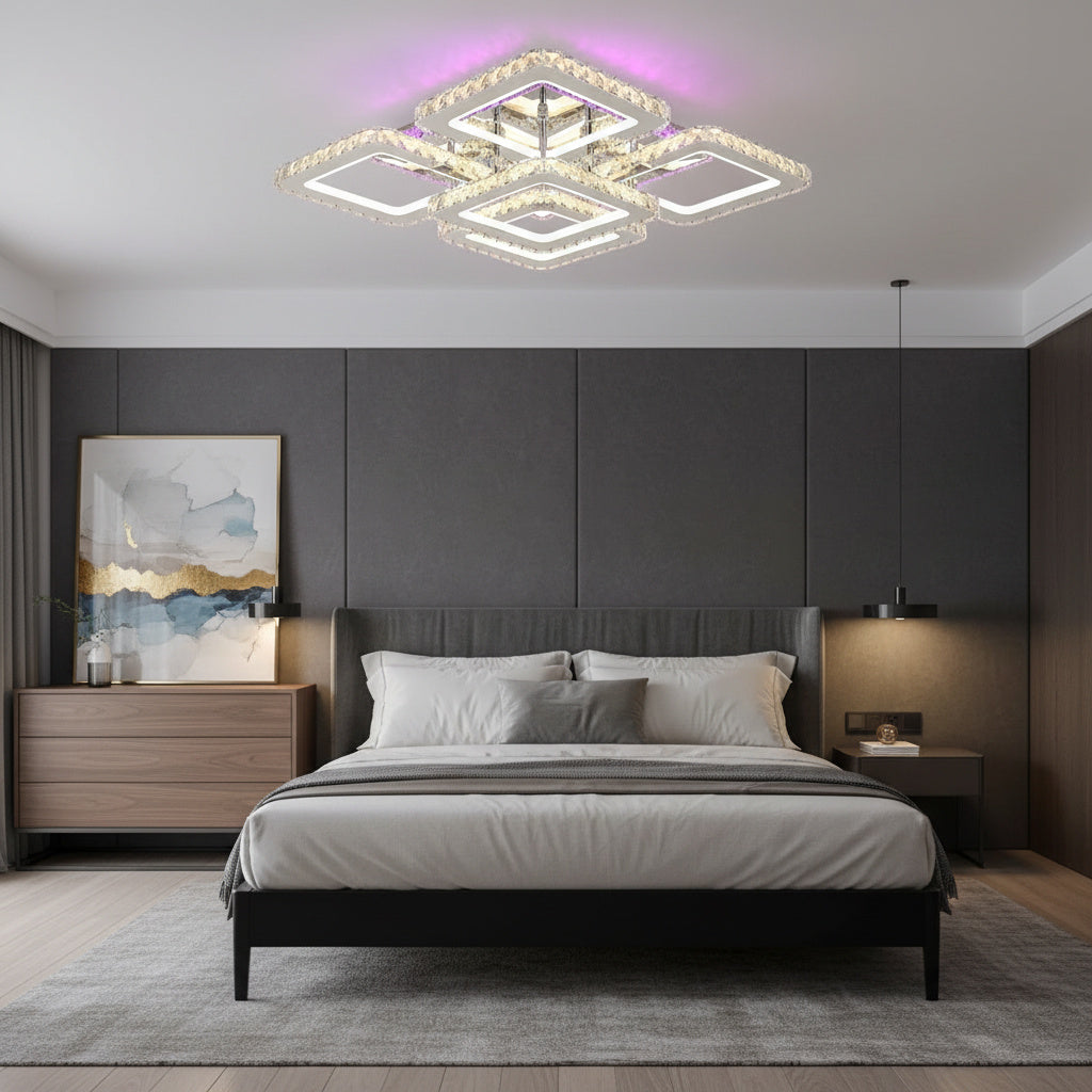 Lustra LED 4+1 SQUARE RGB Cristal Telecomanda Echivalent 800W