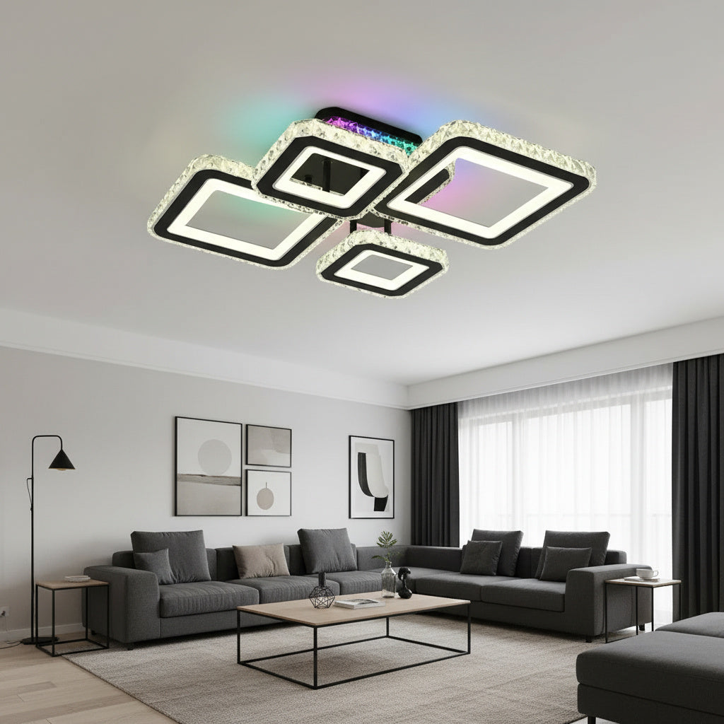 Lustra LED 2+2 DIAMOND RGB Black Cristal Echivalent 400W Telecomanda
