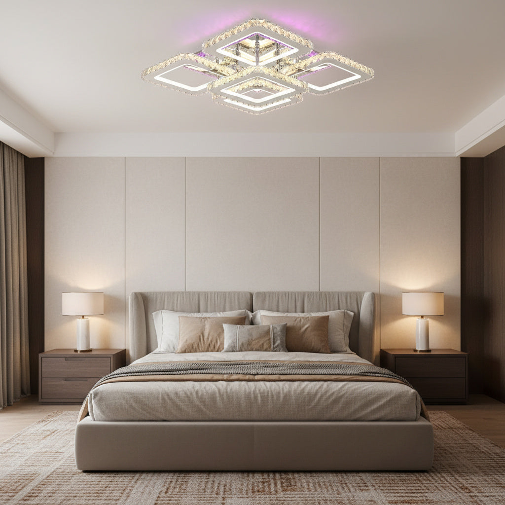 Lustra LED 4+1 SQUARE RGB Cristal Telecomanda Echivalent 800W