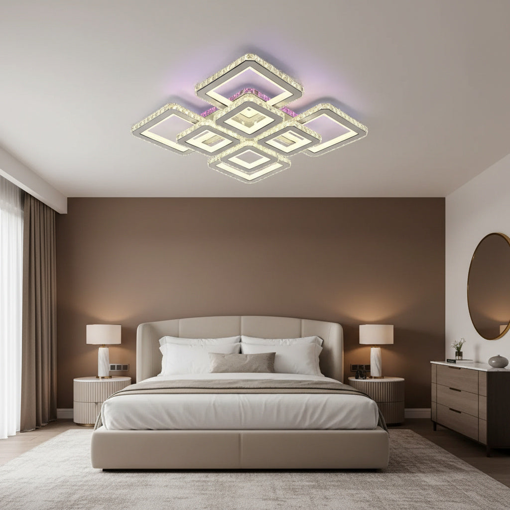 Lustra LED 4+4 Square Cristal Alba Super RGB Echivalent 1000W