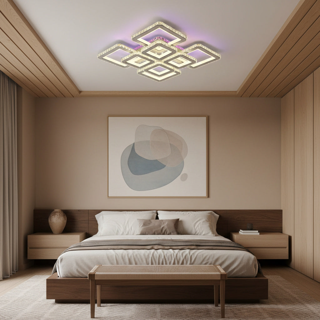 Lustra LED 4+4 Square Cristal Alba Super RGB Echivalent 1000W