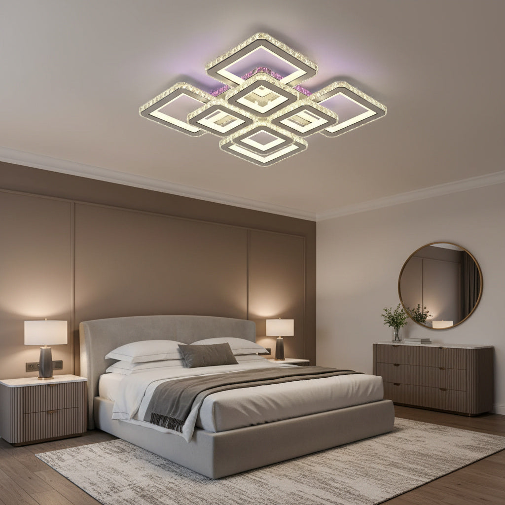 Lustra LED 4+4 Square Cristal Alba Super RGB Echivalent 1000W