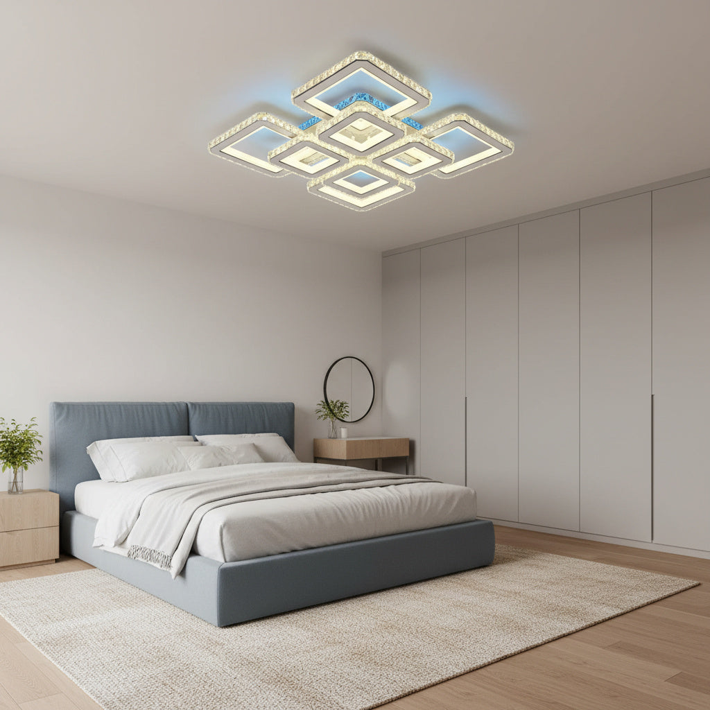 Lustra LED 4+4 Square Cristal Alba Super RGB Echivalent 1000W