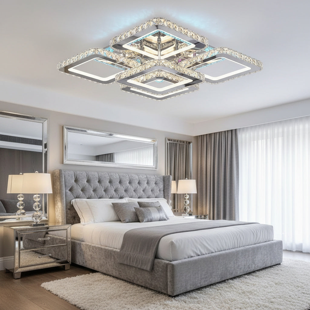 Lustra LED 4+1 SQUARE RGB Cristal Telecomanda Echivalent 800W