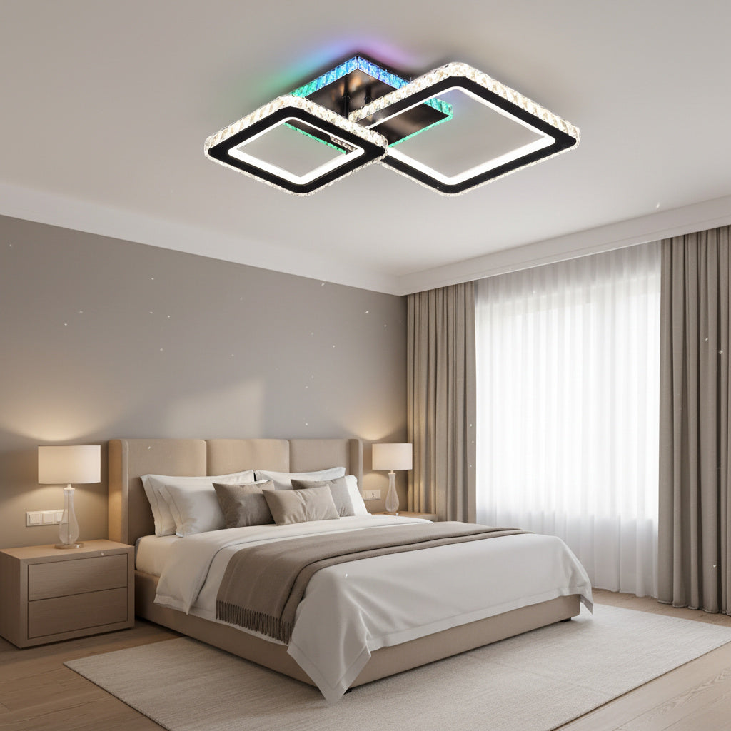 Lustra LED 1+1 SQUARE Black RGB Cristal Echivalent 400W Telecomanda