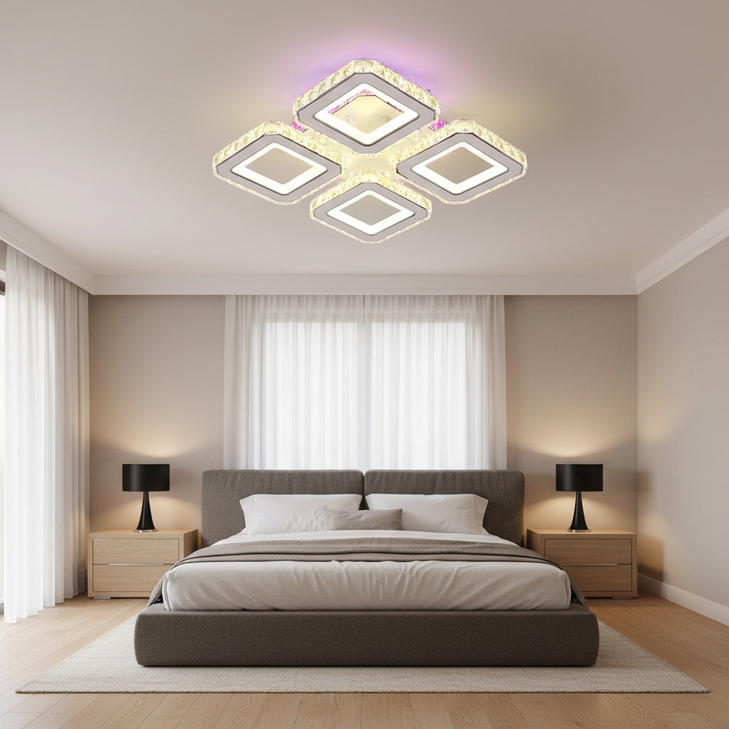 Lustra LED 2+2 SQUARE Cristal Alba RGB Echivalent 500W Telecomanda