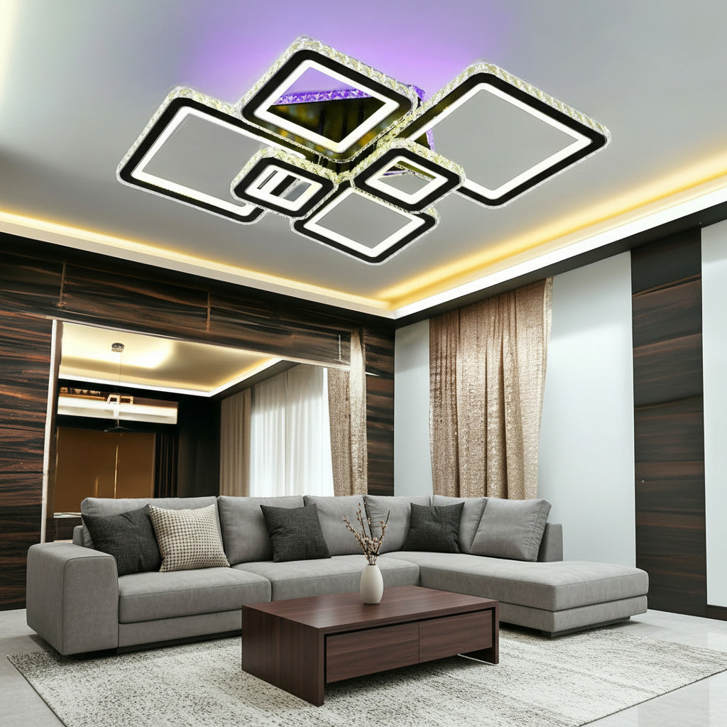 Lustra LED 4+2 DIAMOND RGB Black Cristal Echivalent 1000W Telecomanda