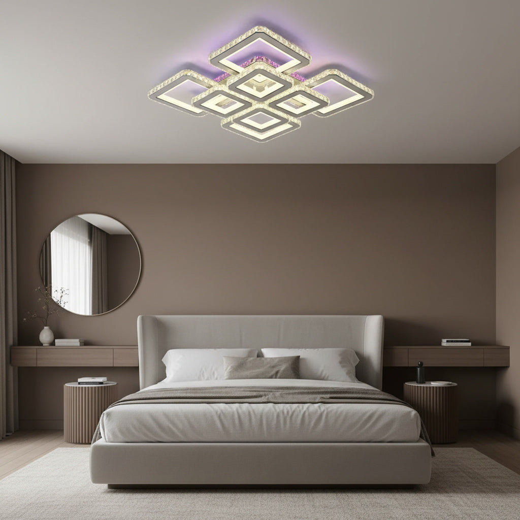 Lustra LED 4+4 Square Cristal Alba Super RGB Echivalent 1000W