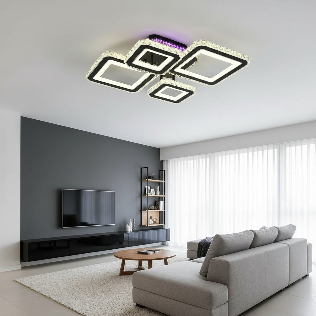 Lustra LED 2+2 DIAMOND RGB Black Cristal Echivalent 400W Telecomanda