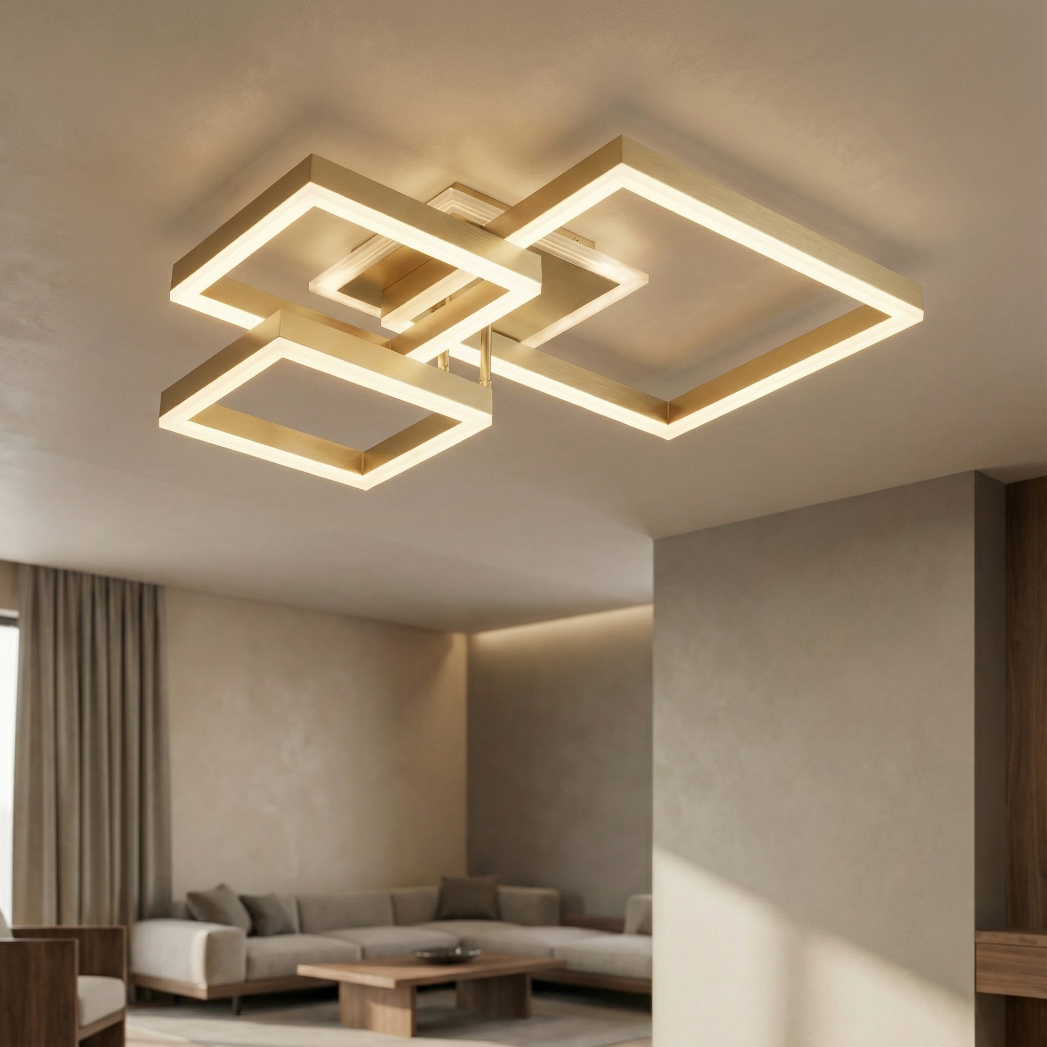 Lustra LED KENO 3 SQUARES Gold 3 Functii Echivalent 400W Telecomanda