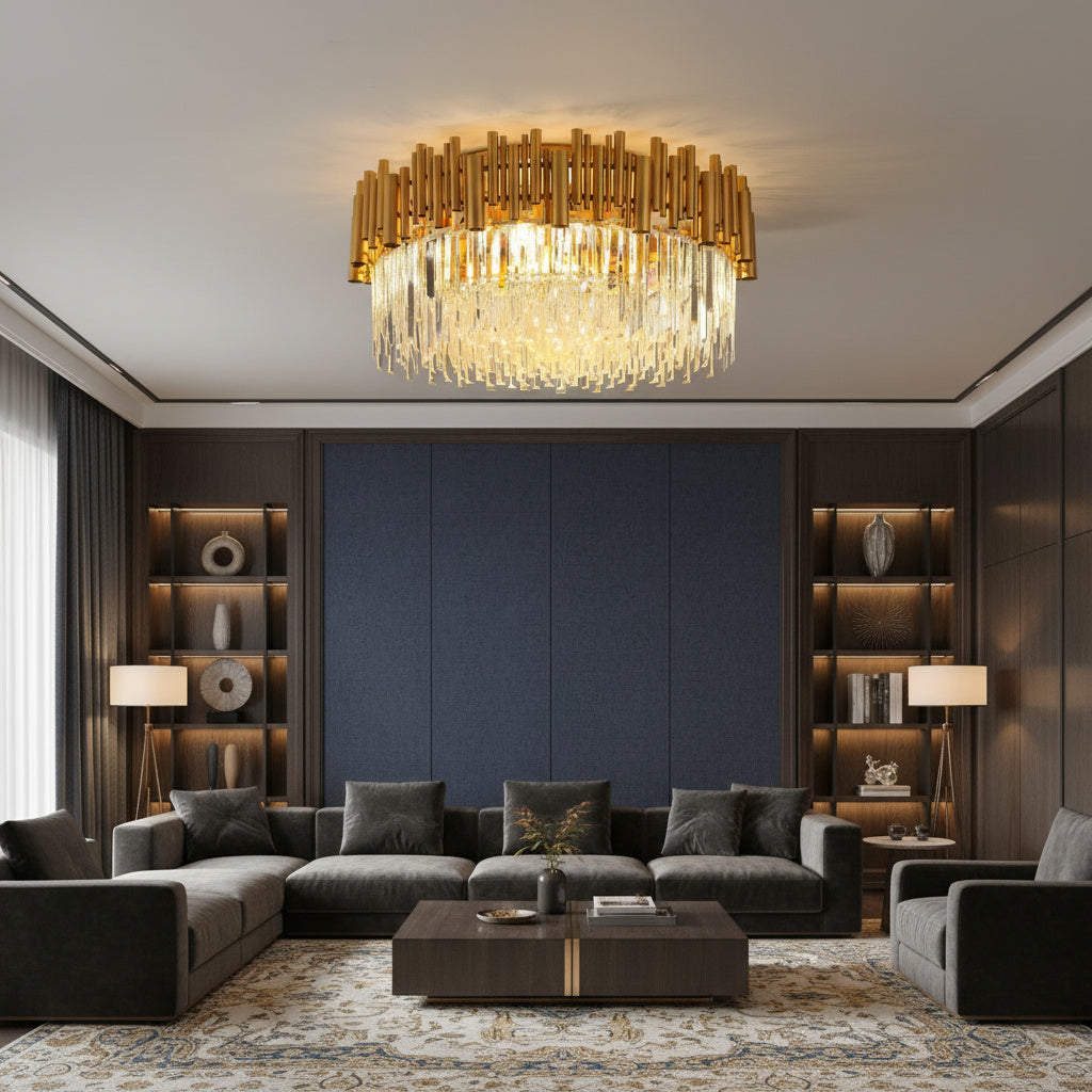 Candelabru Cristal Aplicat Rotund Golden Tubes Luxury 60CM