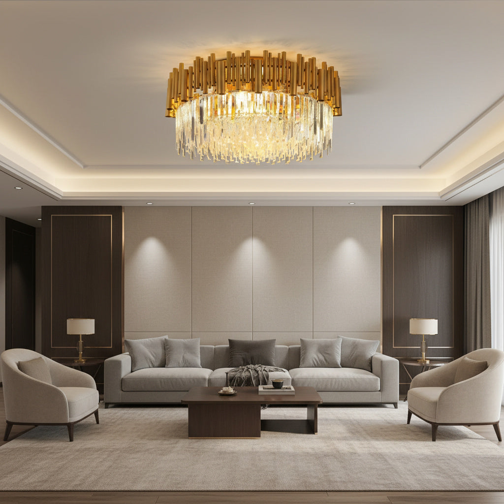 Candelabru Cristal Aplicat Rotund Golden Tubes Luxury 60CM