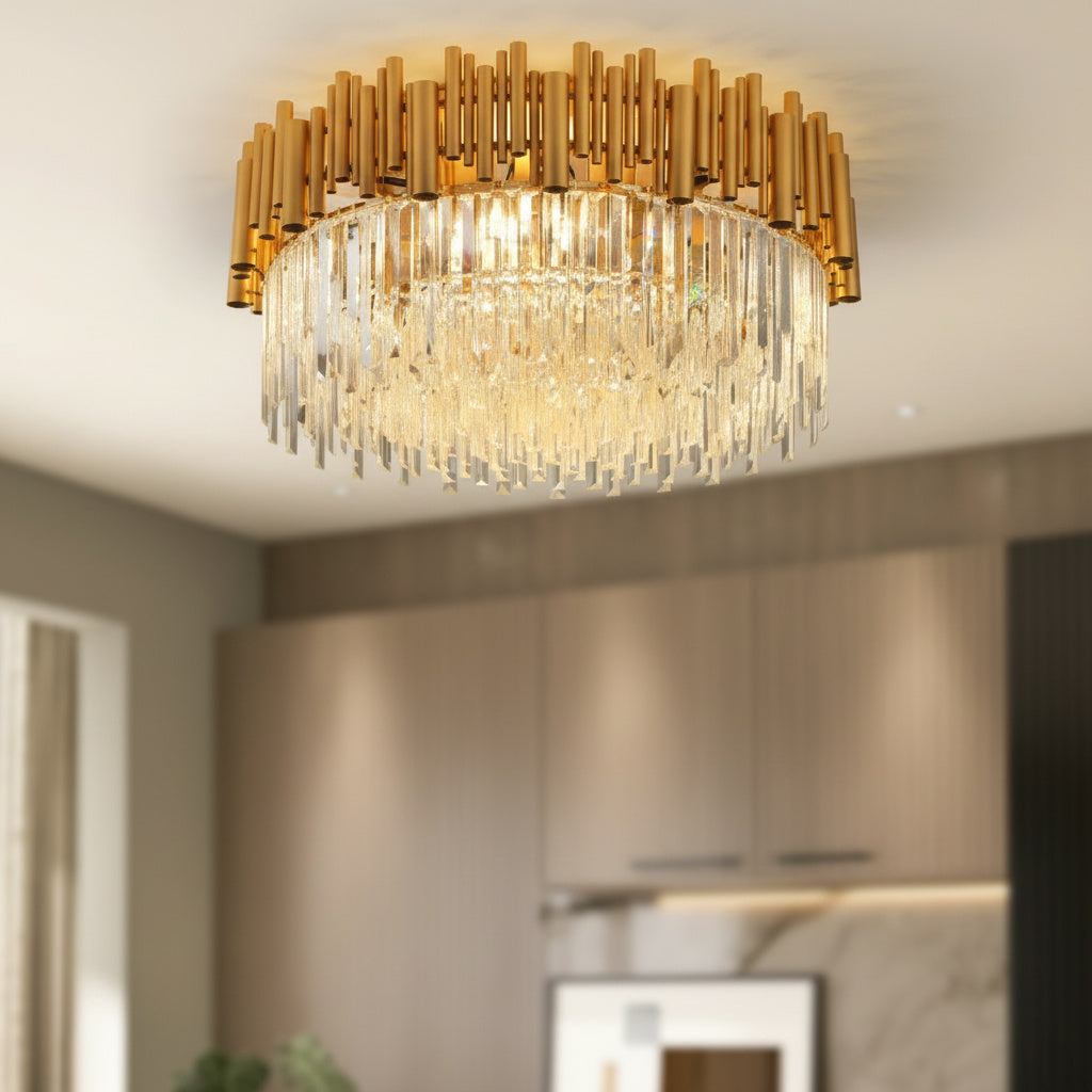 Candelabru Cristal Aplicat Rotund Golden Tubes Luxury 50CM